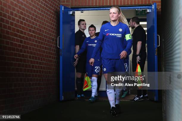 Katie Chapman of Chelsea makes her way out of the tunnel for the second half during the WSL match between Chelsea Ladies and Everton Ladies at The...