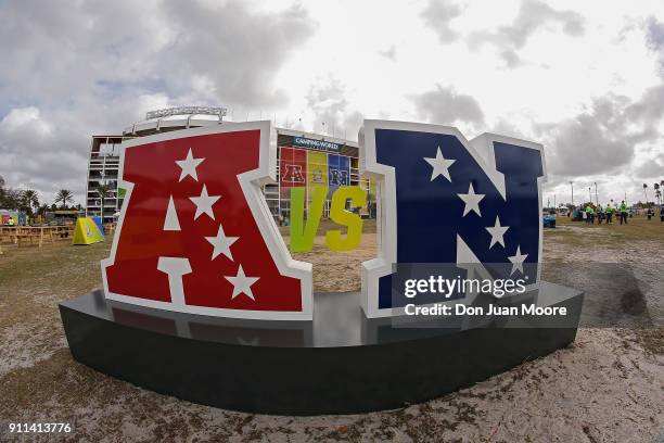 General view outside of Camping World Stadium before the start of the 2018 NFL Pro Bowl Game between the NFC team against the AFC team on January 28,...