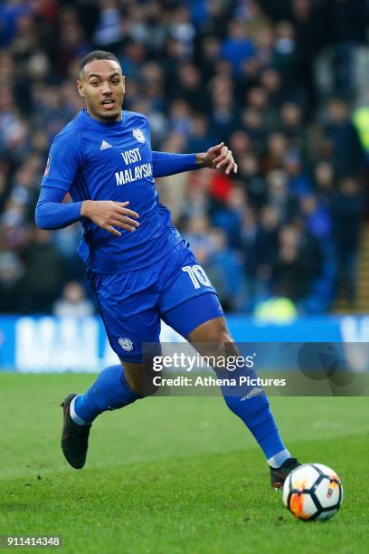 Kenneth Zohore of Cardiff City during the Fly Emirates FA Cup Fourth Round match between Cardiff City and Manchester City at the Cardiff City Stadium...