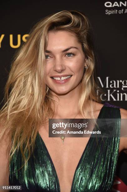 Model Jessica Hart arrives at the 2018 G'Day USA Los Angeles Black Tie Gala at the InterContinental Los Angeles Downtown on January 27, 2018 in Los...