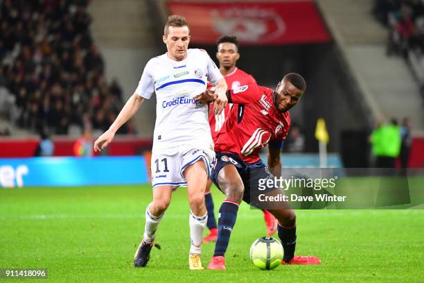 Ibrahim Amadou of Lille and Dimitri Lienard of Strasbourg during the Ligue 1 match between Lille OSC and Strasbourg at Stade Pierre Mauroy on January...