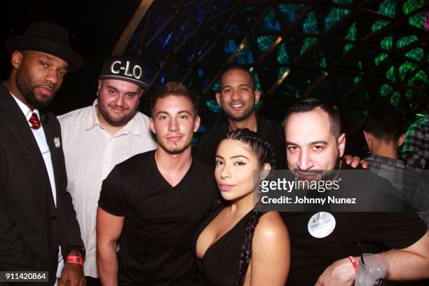 Nick Slay, C-Lo, Jaime Wilson, Jessenia Vice, DJ E Nice , and Robb Lazenby attend the Lexy Panterra Pre-Grammy Party at W Hotel Times Square on...