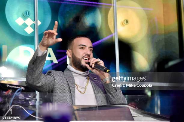 French Montana attends a pre-Grammy celebration co-hosted by Global Citizen, Tidal, and French Montana at Ph-D Rooftop Lounge at Dream Downtown on...