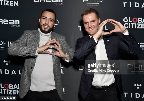 French Montana and Hugh Evans attend a pre-Grammy celebration co-hosted by Global Citizen, Tidal, and French Montana at Ph-D Rooftop Lounge at Dream...
