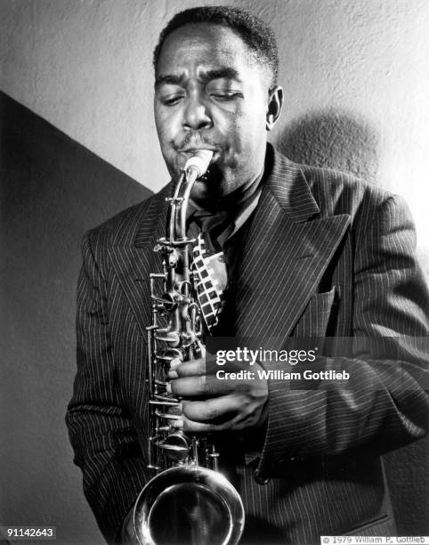 Charlie Parce View of American Jazz musician Charlie Parker as he plays saxophone ...