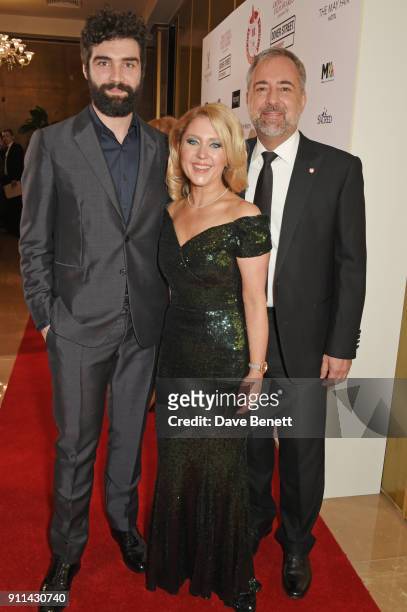 Alec Secareanu, Anna Smith and Rich Cline attend the London Film Critics' Circle Awards 2018 at The May Fair Hotel on January 28, 2018 in London,...