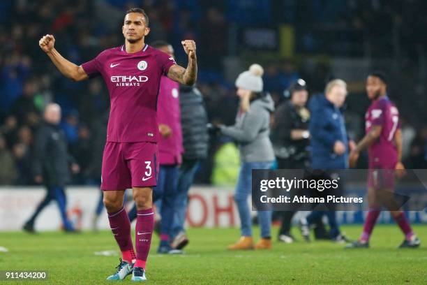 Danilo of Manchester City cheers with the traveling fans during the Fly Emirates FA Cup Fourth Round match between Cardiff City and Manchester City...