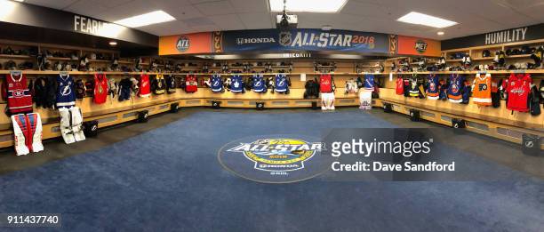 General view of the Eastern conference All-Star locker room is seen before the 2018 GEICO NHL All-Star Skills Competition at Amalie Arena on January...