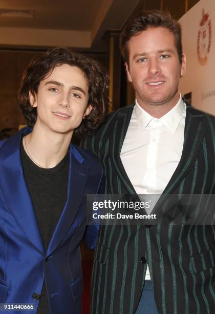 Timothee Chalamet and Armie Hammer attend the London Film Critics' Circle Awards 2018 at The May Fair Hotel on January 28, 2018 in London, England.