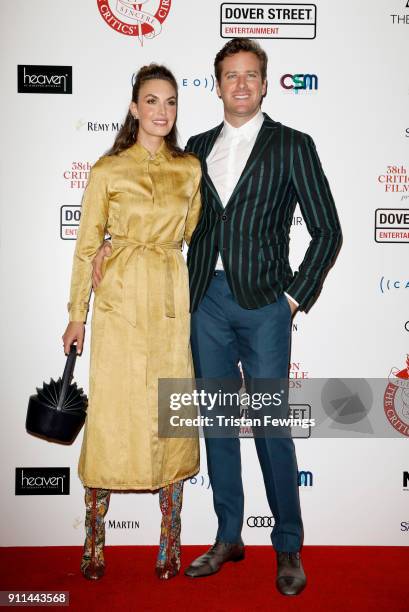 Elizabeth Chambers and Armie Hammer attend the London Film Critics Circle Awards 2018 at The Mayfair Hotel on January 28, 2018 in London, England.