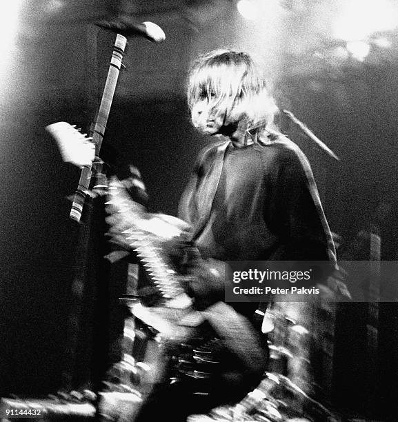 25th NOVEMBER: Kurt Cobain from American rock band Nirvana performs live on stage at Paradiso in Amsterdam, Netherlands on 25th November 1991.