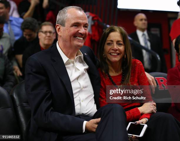 New Jersey Gov. Phil Murphy with his wife Tammy during a game between the Nebraska Cornhuskers and Rutgers Scarlet Knights at Rutgers Athletic Center...