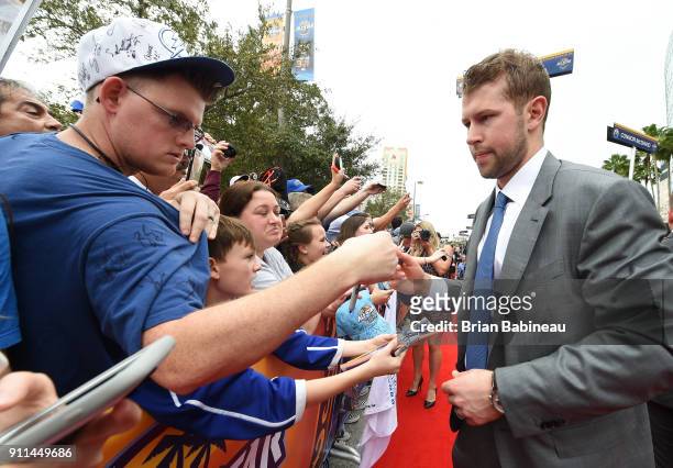 Josh Bailey of the New York Islanders walks the red carpet prior to playing in the 2018 Honda NHL All-Star Game at Amalie Arena on January 28, 2018...