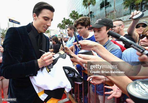 Marc-Andre Fleury of the Vegas Golden Knights walks the red carpet prior to playing in the 2018 Honda NHL All-Star Game at Amalie Arena on January...