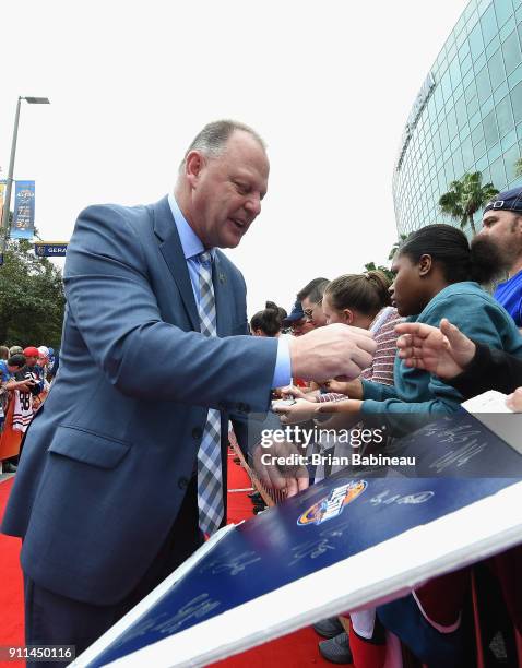 Head coach Gerard Gallant of the Vegas Golden Knights walks the red carpet prior to playing in the 2018 Honda NHL All-Star Game at Amalie Arena on...