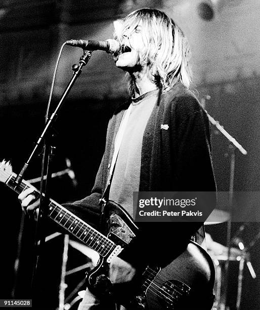 25th NOVEMBER: Kurt Cobain from American rock band Nirvana performs live on stage at Paradiso in Amsterdam, Netherlands on 25th November 1991.