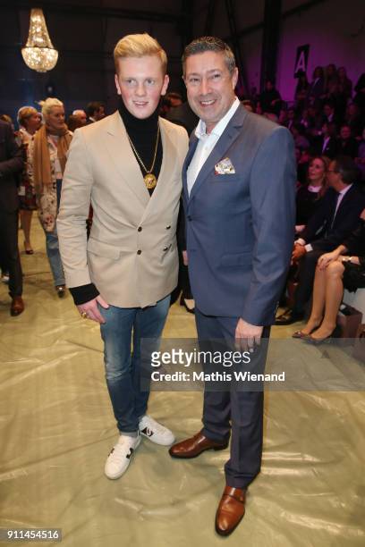 Leon Loewentraut and Joachim Llambi attend the Thomas Rath show during Platform Fashion January 2018 at Areal Boehler on January 28, 2018 in...