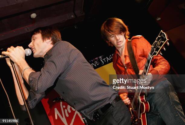 Photo of TEARS/VIRGIN MEGASTORE, Brett Anderson and Bernard Butler ex Suede front men now of Indie band The Tears perform and signs copies of their...