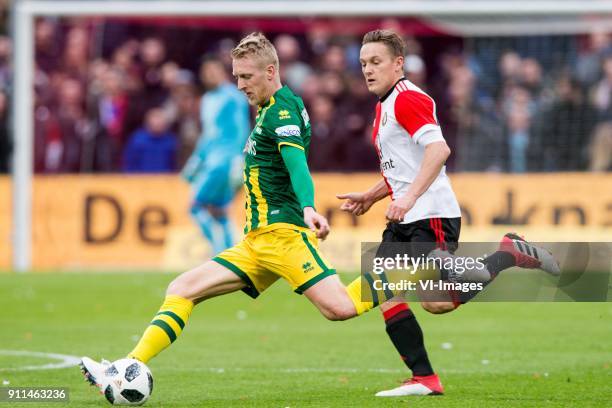 Lex Immers of ADO Den Haag, Jens Toornstra of Feyenoord during the Dutch Eredivisie match between Feyenoord Rotterdam and ADO Den Haag at the Kuip on...