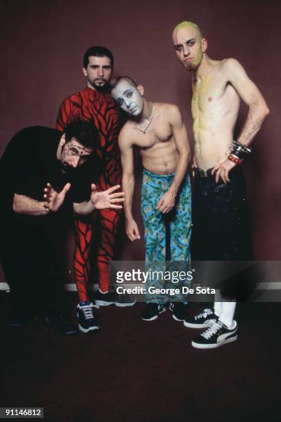 Armenian-American heavy metal band, System Of A Down, USA, 2001. Left to right: singer Serj Tankian, drummer John Dolmayan, guitarist Daron Malakian...