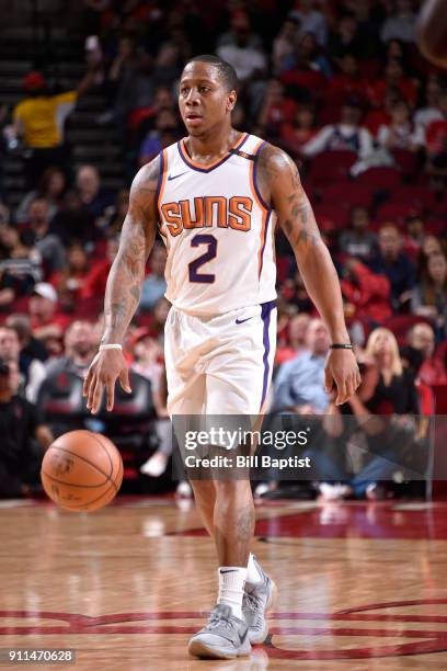 Isaiah Canaan dribbles the ball against the Houston Rockets on January 28, 2018 at the Toyota Center in Houston, Texas. NOTE TO USER: User expressly...