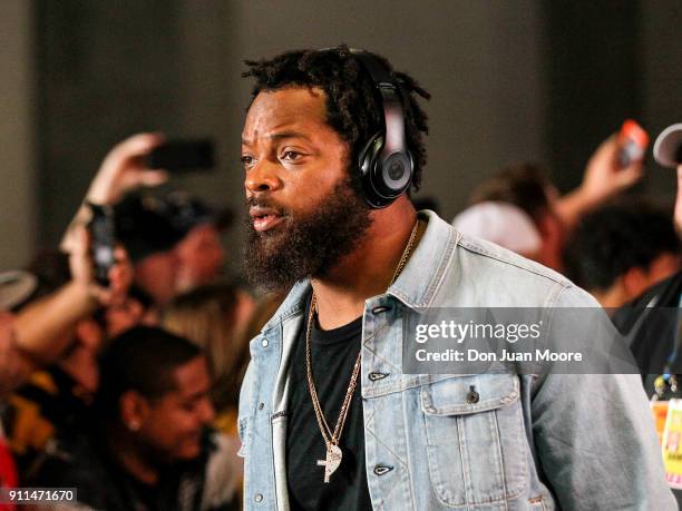 Defensive End Michael Bennett of the Seattle Seahawks of the NFC Team as he arrives to the NFL Pro Bowl Game at Camping World Stadium on January 28,...