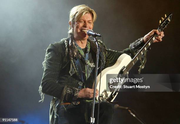 Photo of IOW FEST/STUART MOSTYN, David Bowie performs live on stage and headlines at Isle of Wight Festival Sunday 13 June 2004