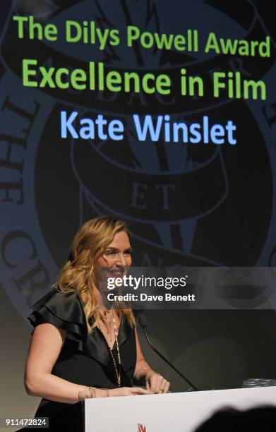 Kate Winslet accepts The Dilys Powell Award for Excellence in Film at the London Film Critics' Circle Awards 2018 at The May Fair Hotel on January...