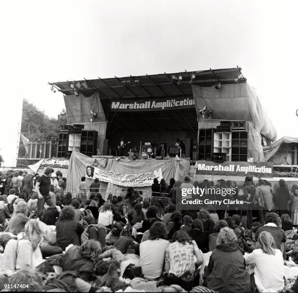 Photo of FESTIVALS, Stage and crowds watching at Weeley Festival, hippes, festivals