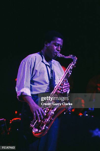 Photo of SANTANA and Wayne SHORTER; performing live onstage with Carlos Santana