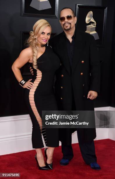 Personality Coco Austin and recording artist-actor Ice-T attend the 60th Annual GRAMMY Awards at Madison Square Garden on January 28, 2018 in New...