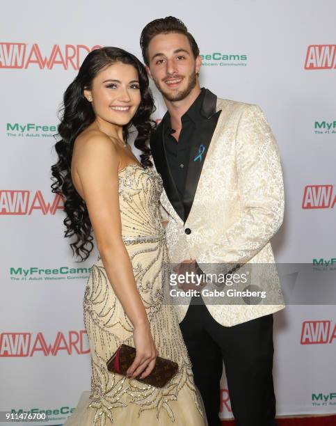 Adult film actress Adria Rae and adult film actor Lucas Frost attend the 2018 Adult Video News Awards at the Hard Rock Hotel & Casino on January 27,...