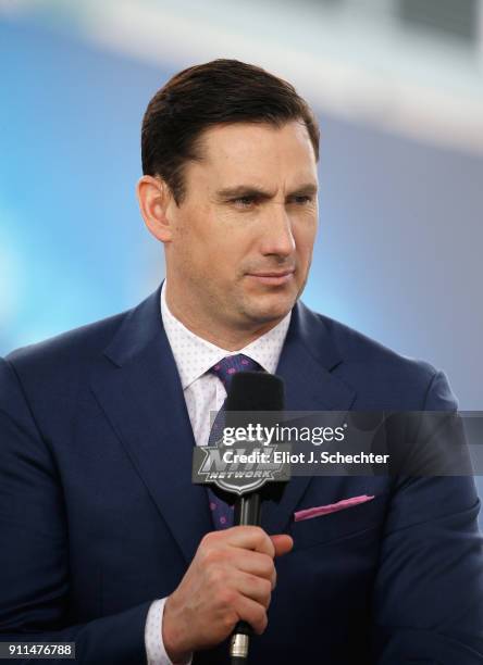 Network sportscaster Mike Johnson comments during the PreGame & Mascot Showdown at Amalie Arena on January 28, 2018 in Tampa, Florida.