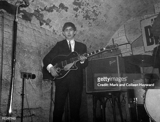 Photo of CAVERN CLUB and George HARRISON and BEATLES, George Harrison performing live onstage, playing Gretsch 6128 Duo Jet guitar