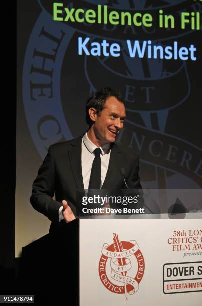 Jude Law presents The Dilys Powell Award for Excellence in Film at the London Film Critics' Circle Awards 2018 at The May Fair Hotel on January 28,...