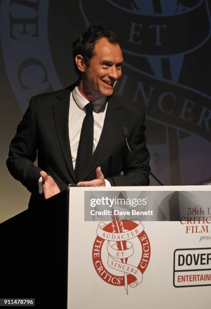 Jude Law presents The Dilys Powell Award for Excellence in Film at the London Film Critics' Circle Awards 2018 at The May Fair Hotel on January 28,...