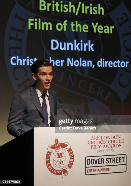 Fionn Whitehead accepts The Attenborough Award for Best British/Irish Film for "Dunkirk" at the London Film Critics' Circle Awards 2018 at The May...