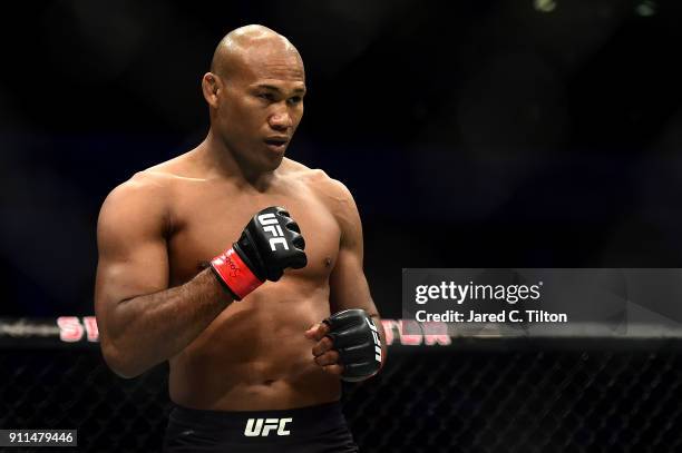 Ronaldo "Jacare" Souza of Brazil looks on prior to his middleweight bout against Derek Brunson during the UFC Fight Night event inside the Spectrum...