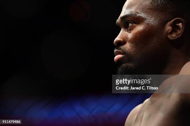 Derek Brunson looks on prior to his middleweight bout against Ronaldo "Jacare" Souza during the UFC Fight Night event inside the Spectrum Center on...