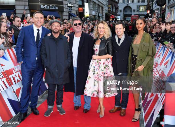 David Walliams, Anthony McPartlin, Simon Cowell, Amanda Holden, Declan Donnelly and Alesha Dixon attend Britain's Got Talent London auditions at...