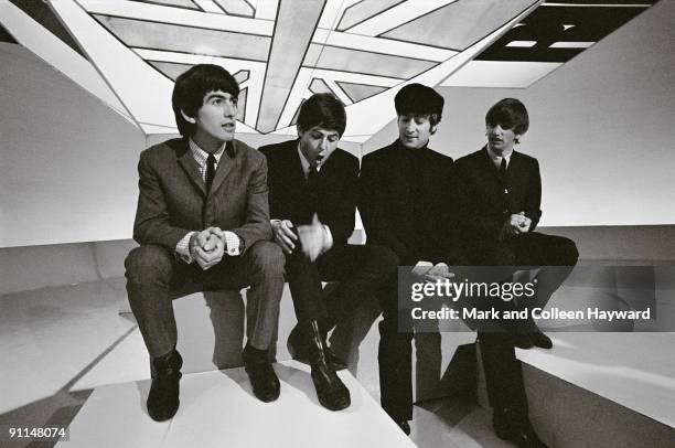Photo of BEATLES, - Teddington Studios - L-R: George Harrison, Paul McCartney, John Lennon, Ringo Starr, posed, group shot on set of Big Night Out