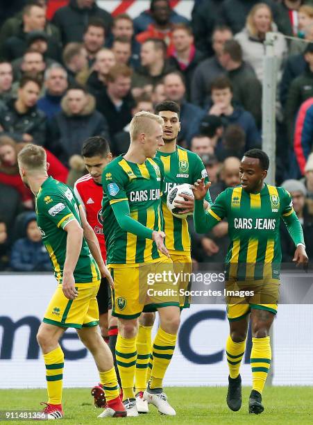 Lex Immers of ADO Den Haag celebrate with Elson Hooi of ADO Den Haag during the Dutch Eredivisie match between Feyenoord v ADO Den Haag at the...