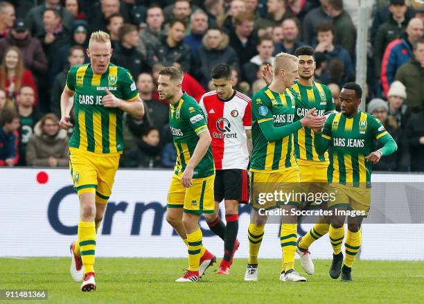 Lex Immers of ADO Den Haag celebrate with Elson Hooi of ADO Den Haag during the Dutch Eredivisie match between Feyenoord v ADO Den Haag at the...