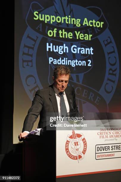 Hugh Grant, winner of the Supporting Actor award for "Paddington 2" attends the London Film Critics' Circle Awards 2018 at The May Fair Hotel on...