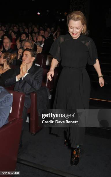 Lesley Manville, winner of the Supporting Actress award for "Phantom Thread", attends the London Film Critics' Circle Awards 2018 at The May Fair...