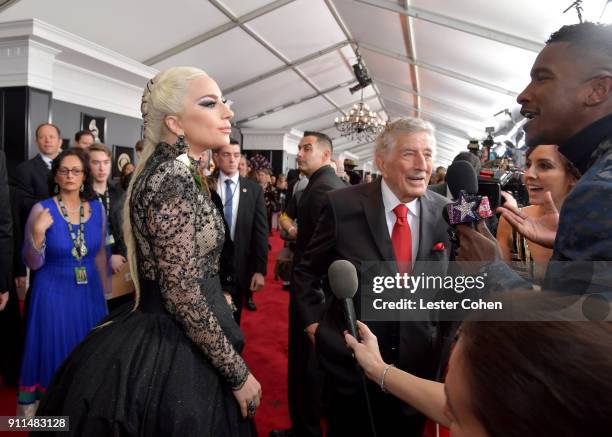 Recording artist Lady Gaga and recording artist Tony Bennett attend the 60th Annual GRAMMY Awards at Madison Square Garden on January 28, 2018 in New...