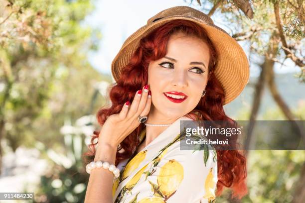portrait of young woman - pin up girl stock pictures, royalty-free photos & images