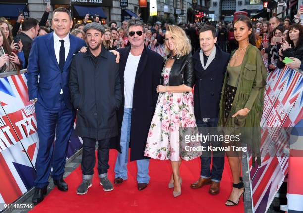 David Walliams, Anthony McPartlin, Simon Cowell, Amanda Holden, Declan Donnelly and Alesha Dixon attend Britain's Got Talent London auditions at...