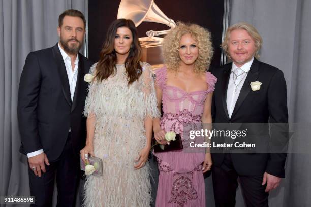 Jimi Westbrook, Karen Fairchild, Kimberly Schlapman and Philip Sweet of Little Big Town attend the 60th Annual GRAMMY Awards at Madison Square Garden...