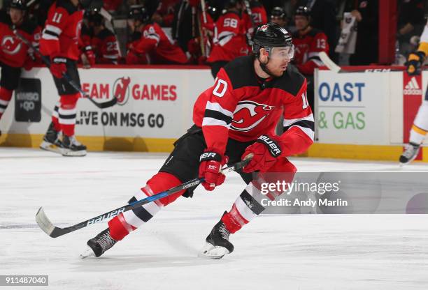 Jimmy Hayes of the New Jersey Devils skates during the game against the Nashville Predators at Prudential Center on January 25, 2018 in Newark, New...